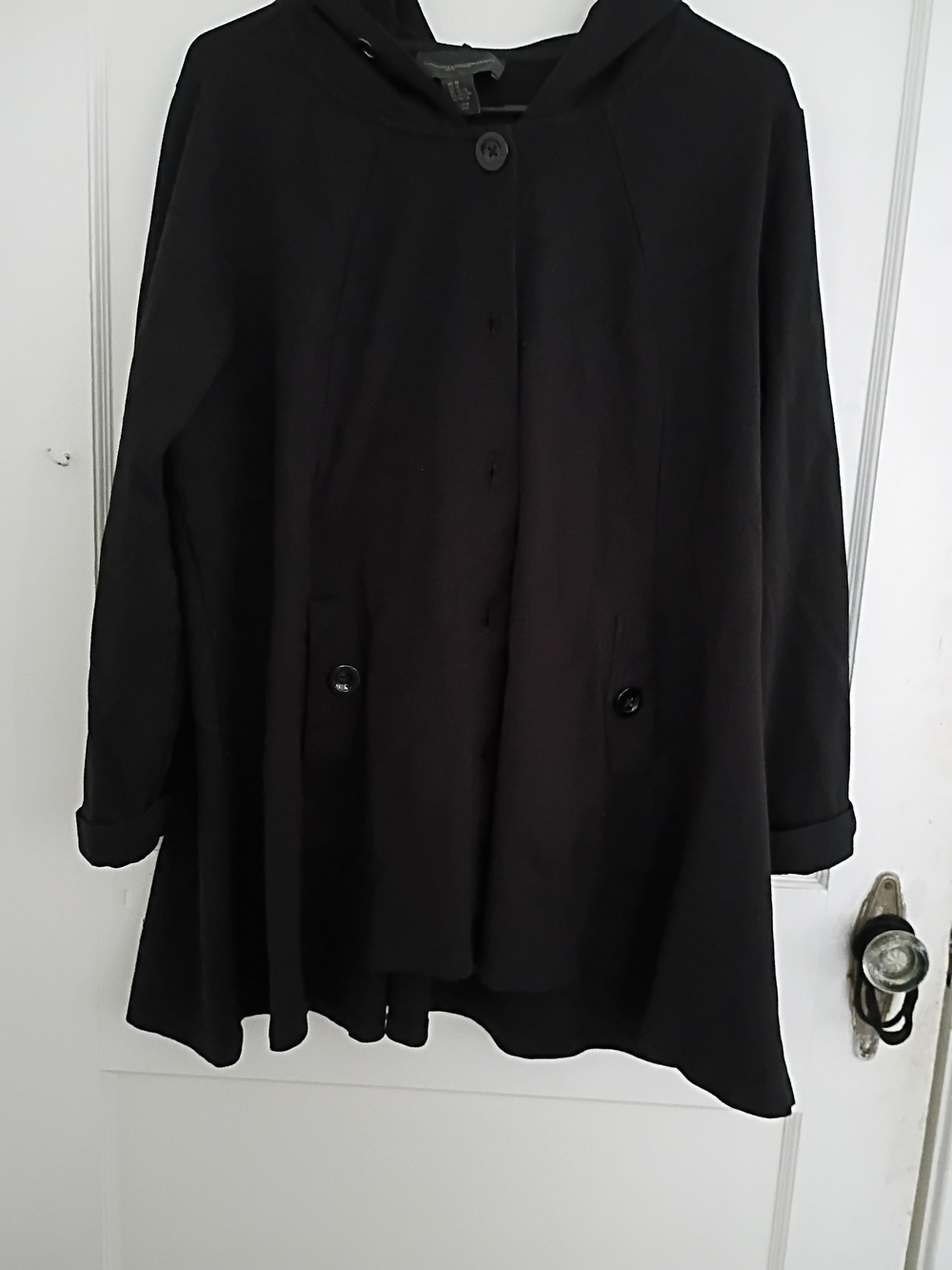 Christian Siriano Black Hooded A-Line Trench Coat
